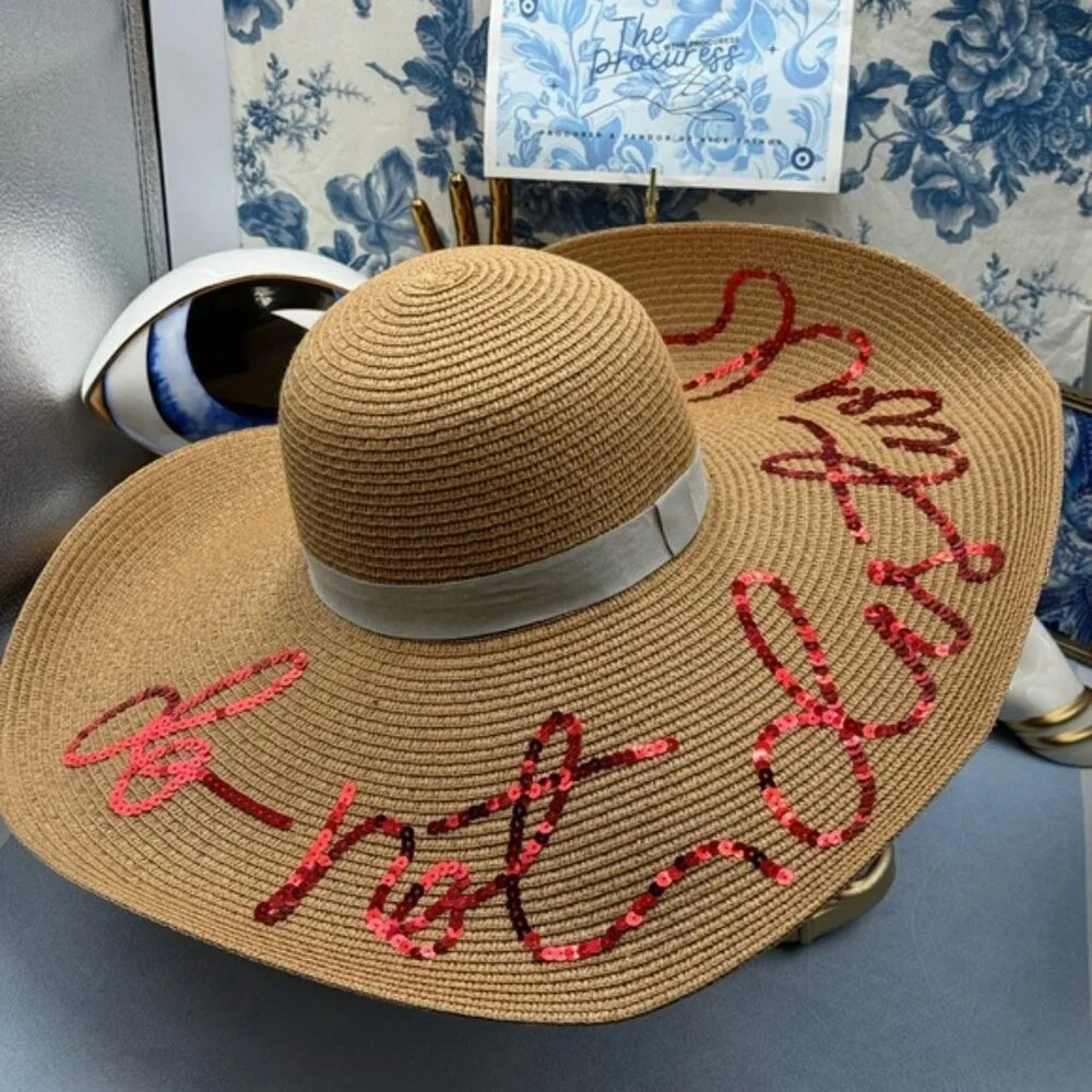 🆕 EUGENIA KIM 🧿 NWT Sunny "Do Not Disturb" Floppy Sun Hat, Brown & Red - Picture 2 of 12